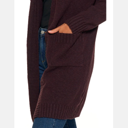 KARDIGAN damski długi sweter z kieszeniami BRĄZOWY MORAJ